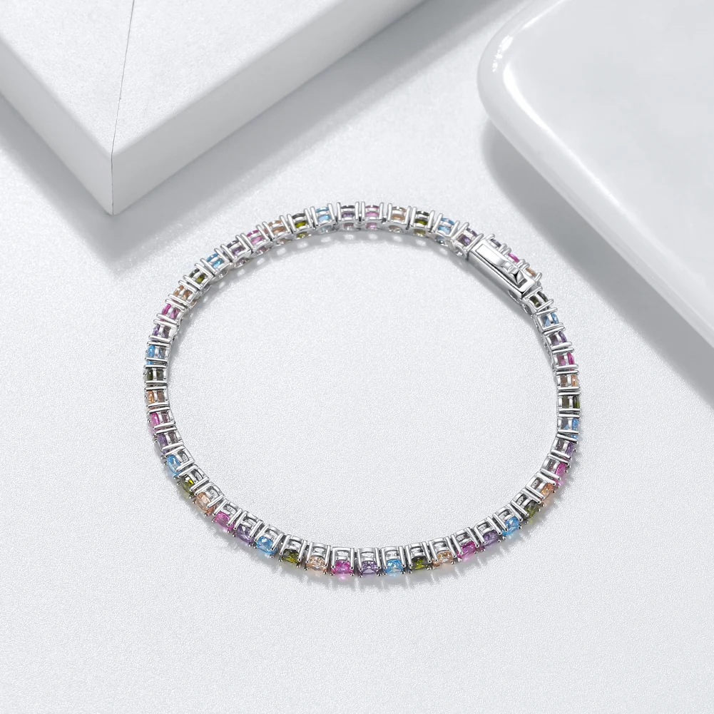 ORSA JEWELS Exquisite 3mm Sapphire Blue Sparkling Tennis Bracelet S925 Sterling Silver Cubic Zirconia Fashion CZ Bracelet SB137