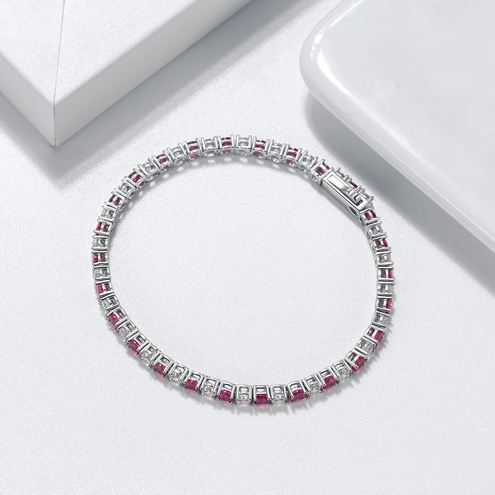 ORSA JEWELS Exquisite 3mm Sapphire Blue Sparkling Tennis Bracelet S925 Sterling Silver Cubic Zirconia Fashion CZ Bracelet SB137