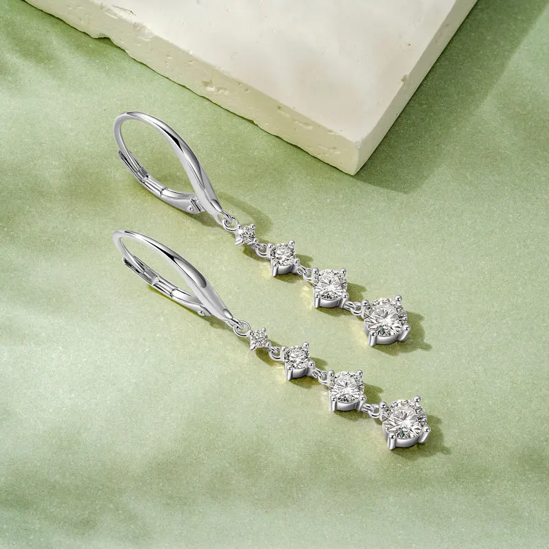 Anziw 42mm Long Dangle D Moissanite Drop Earrings for Women 925 Sterling Silver Hoop Clip Earrings Wedding Fine Jewelry Gift