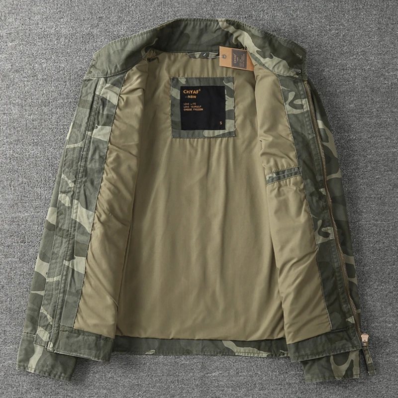 2025 Autumn and Winter American Retro Woven Cargo Jacket Men's Trendy 100% Cotton Washed Stand Collar Slim Tough Guy Casual Coat