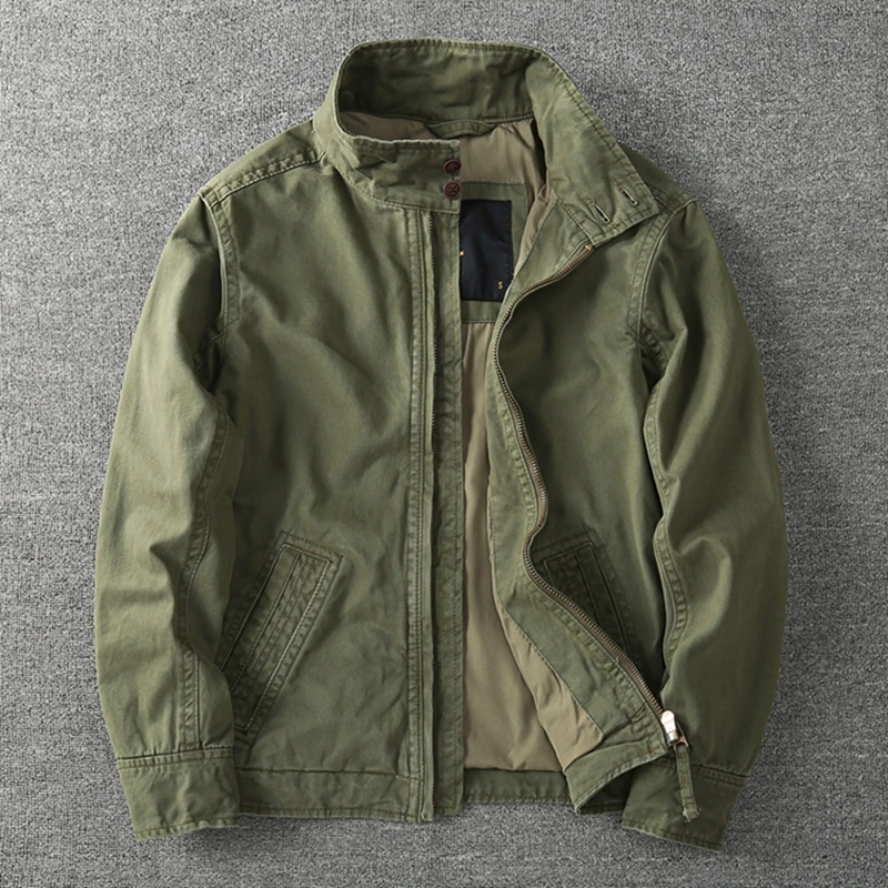 2025 Autumn and Winter American Retro Woven Cargo Jacket Men's Trendy 100% Cotton Washed Stand Collar Slim Tough Guy Casual Coat