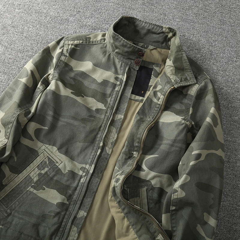 2025 Autumn and Winter American Retro Woven Cargo Jacket Men's Trendy 100% Cotton Washed Stand Collar Slim Tough Guy Casual Coat