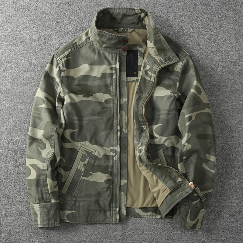 2025 Autumn and Winter American Retro Woven Cargo Jacket Men's Trendy 100% Cotton Washed Stand Collar Slim Tough Guy Casual Coat