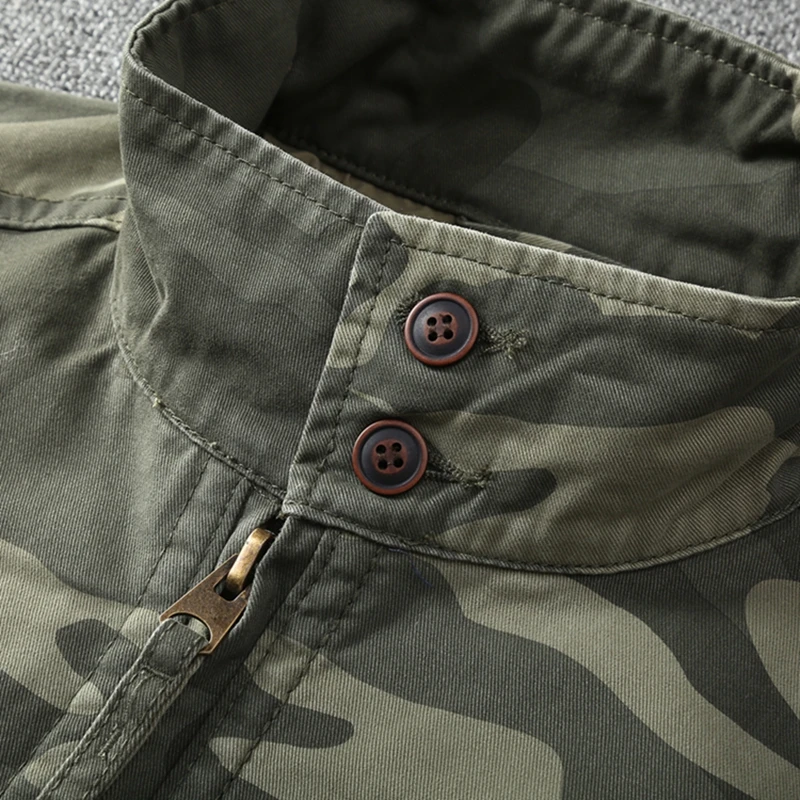 2025 Autumn and Winter American Retro Woven Cargo Jacket Men's Trendy 100% Cotton Washed Stand Collar Slim Tough Guy Casual Coat