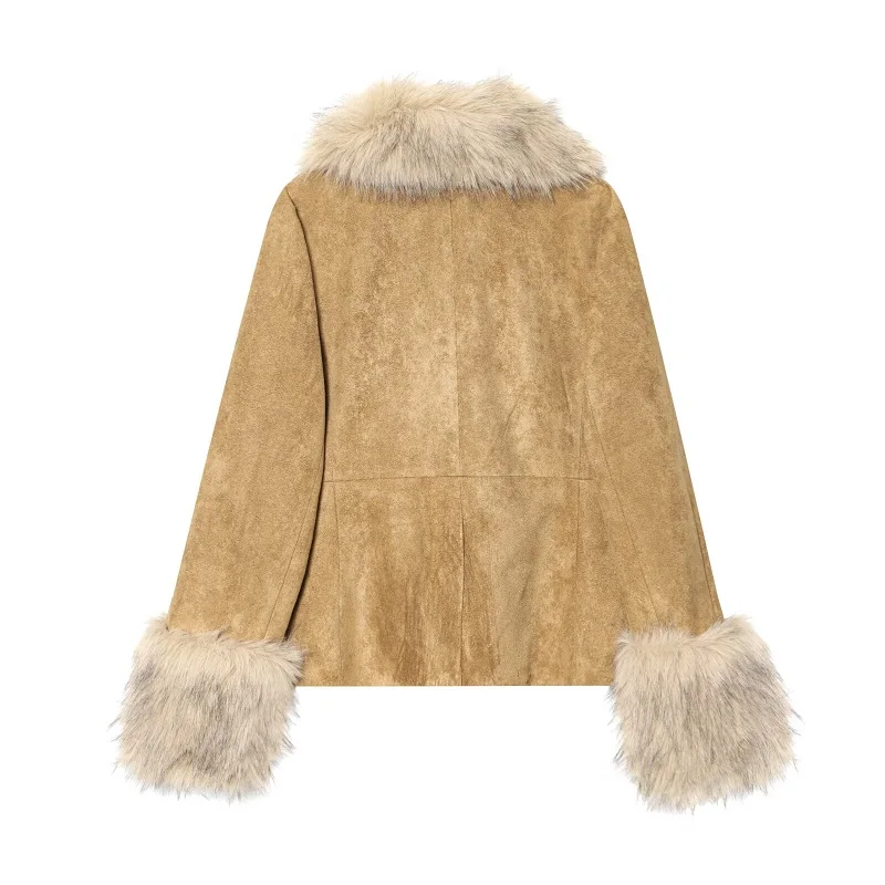 MUJER Faux Fur Suede Blazers for Women Faux Leather Women's Tailoring Blazers Winter Luxury Woman Blazer Fitted Coats and Jacket