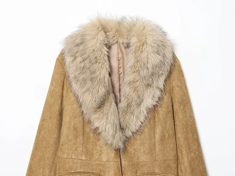 MUJER Faux Fur Suede Blazers for Women Faux Leather Women's Tailoring Blazers Winter Luxury Woman Blazer Fitted Coats and Jacket