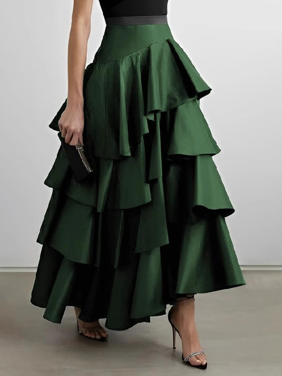 TWOTWINSTYLE Solid Patchwork Folds Skirt For Women High Waist Loose Elegant Temperament Skirts Female Fashion Style Clothing New