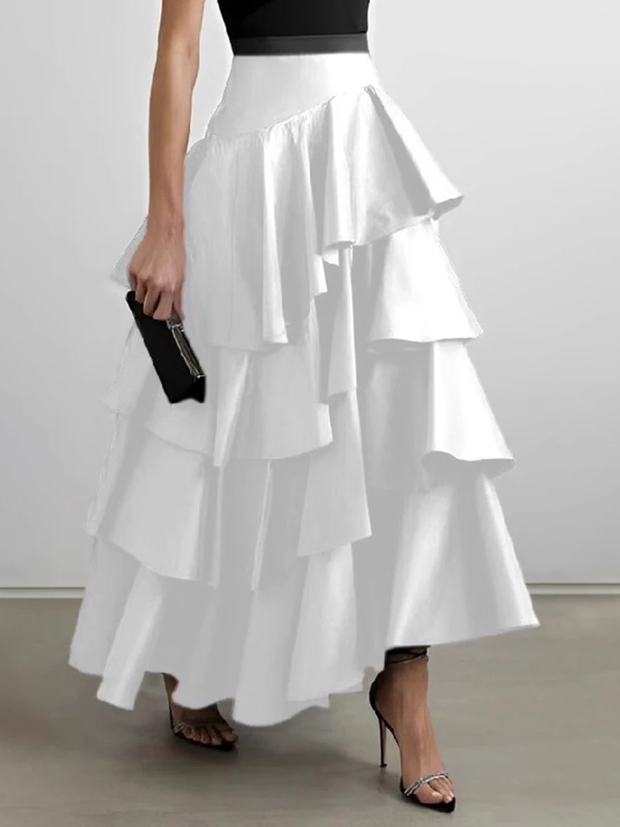 TWOTWINSTYLE Solid Patchwork Folds Skirt For Women High Waist Loose Elegant Temperament Skirts Female Fashion Style Clothing New