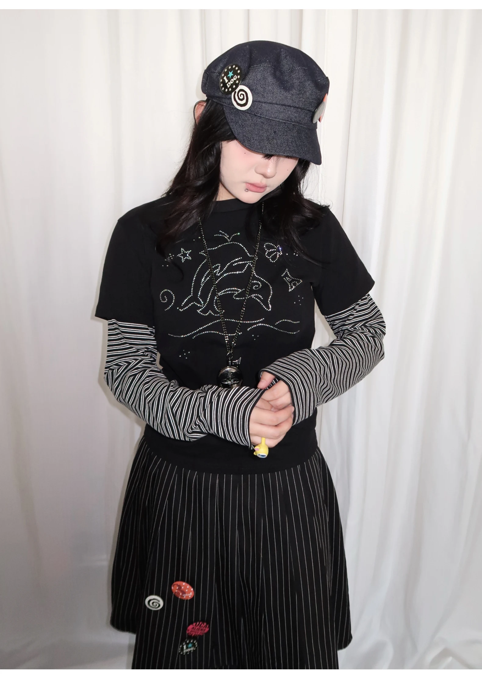 Tonngirl Y2k Vintage T-shirt Women Long Sleeve Patchwork Japanese 2000s Grunge Tops Streetwear American Retro Print Graphic Tops