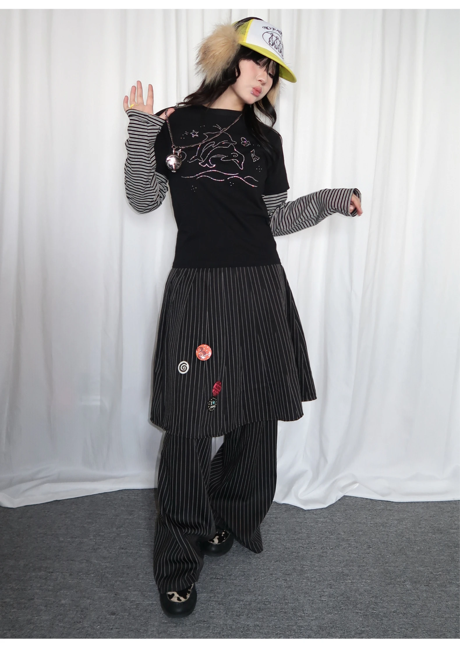 Tonngirl Y2k Vintage T-shirt Women Long Sleeve Patchwork Japanese 2000s Grunge Tops Streetwear American Retro Print Graphic Tops