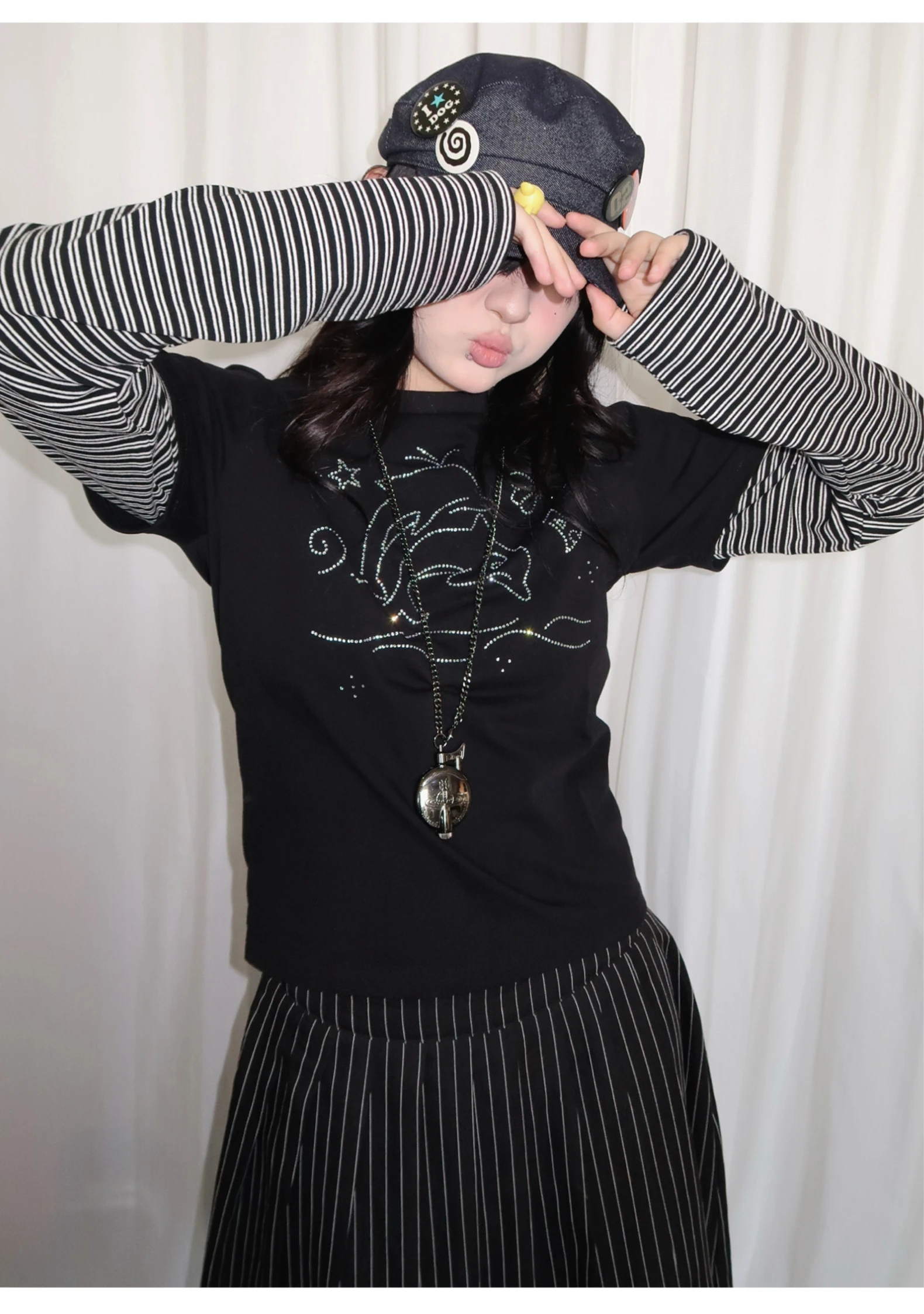 Tonngirl Y2k Vintage T-shirt Women Long Sleeve Patchwork Japanese 2000s Grunge Tops Streetwear American Retro Print Graphic Tops