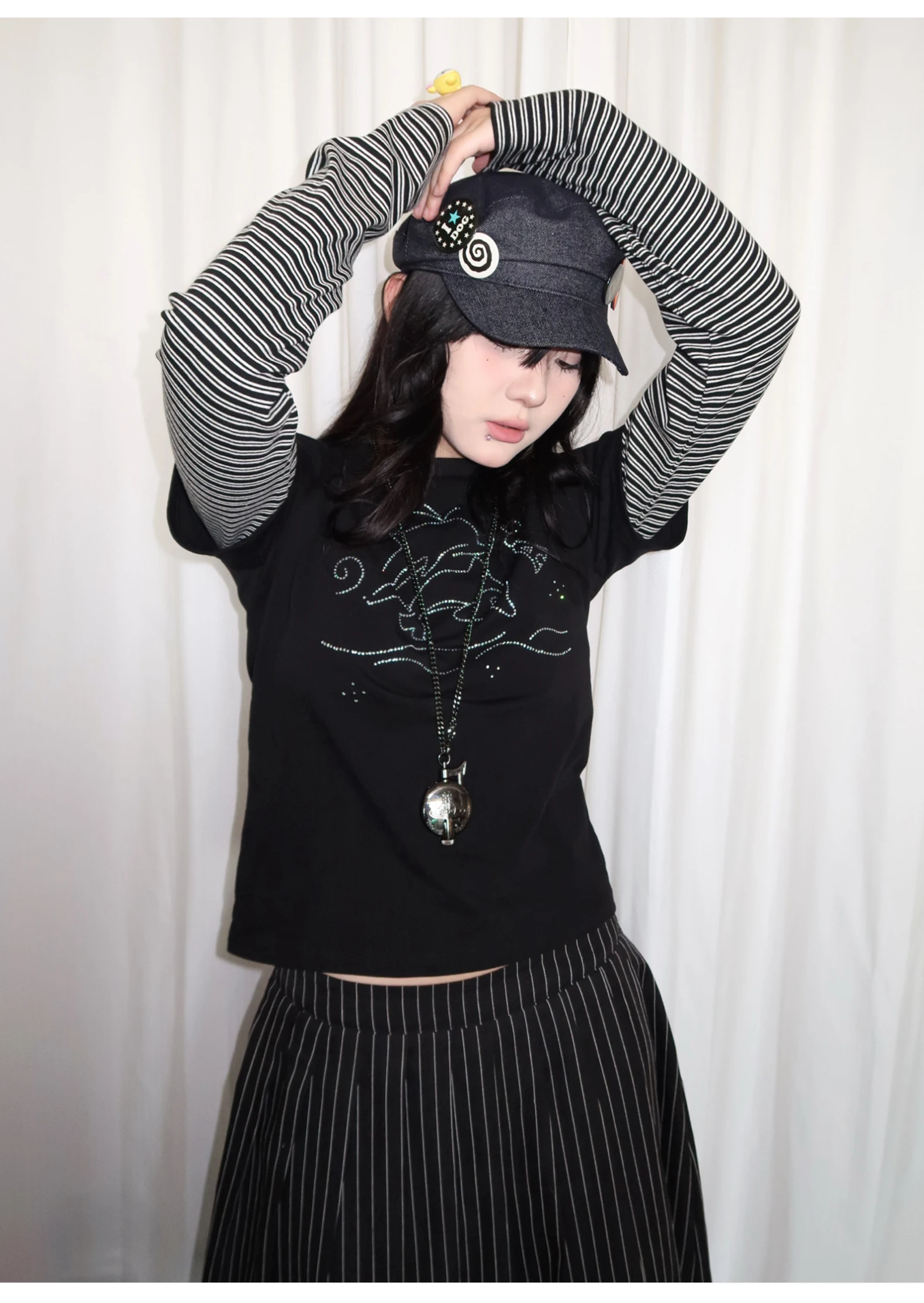 Tonngirl Y2k Vintage T-shirt Women Long Sleeve Patchwork Japanese 2000s Grunge Tops Streetwear American Retro Print Graphic Tops