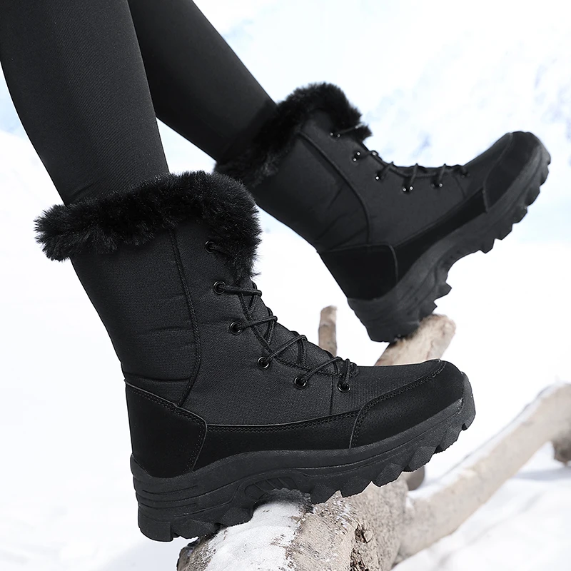 Winter Snow Boots for Women, Waterproof, Non-Slip, Warm, Northeast-Style Large Cotton Shoes, Ski Boots, Fleece-Lined, Thickened, Wear-Resistant, High-Top Cotton Boots
