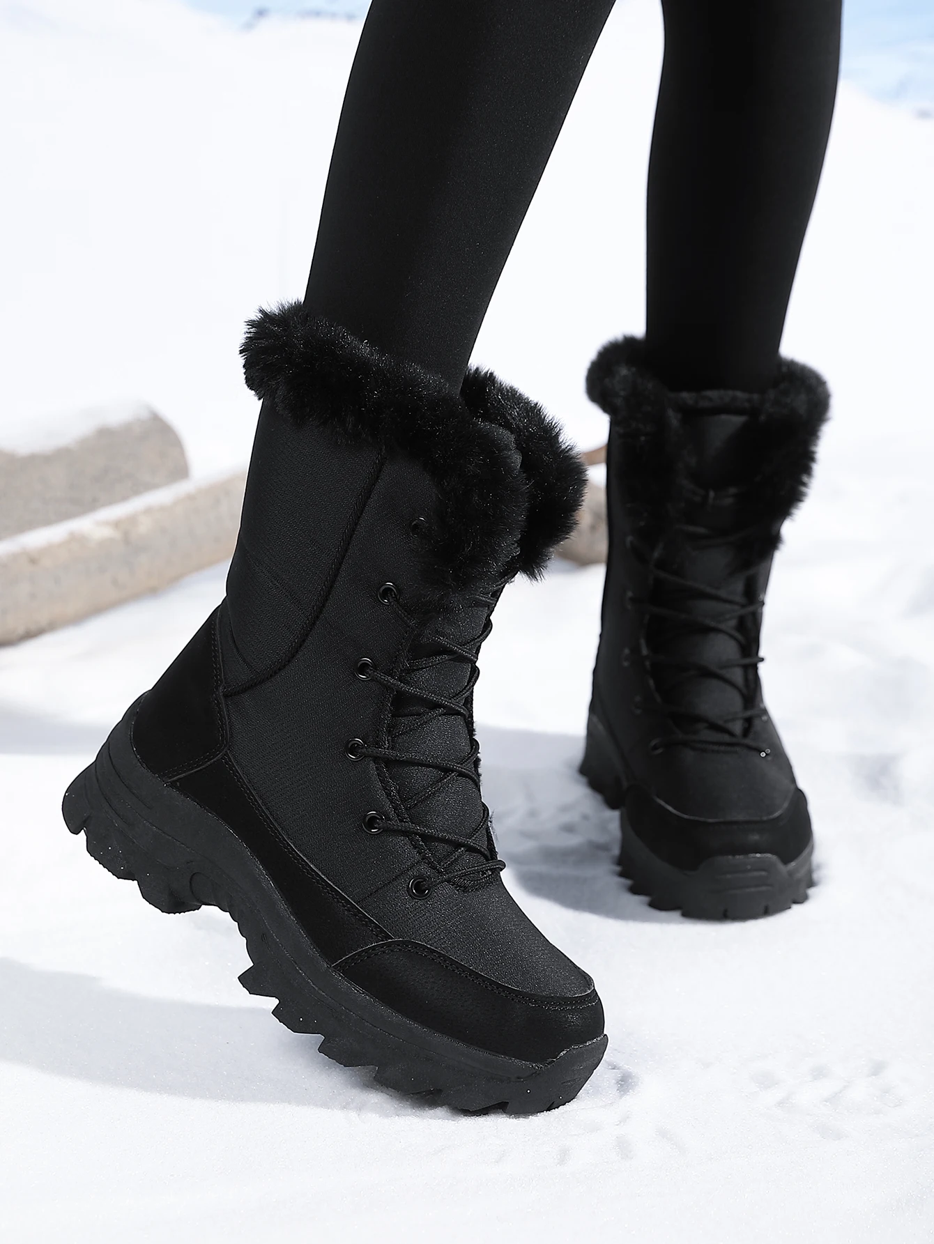 Winter Snow Boots for Women, Waterproof, Non-Slip, Warm, Northeast-Style Large Cotton Shoes, Ski Boots, Fleece-Lined, Thickened, Wear-Resistant, High-Top Cotton Boots