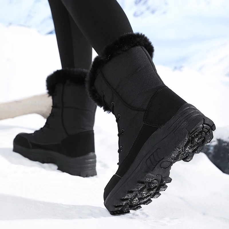 Winter Snow Boots for Women, Waterproof, Non-Slip, Warm, Northeast-Style Large Cotton Shoes, Ski Boots, Fleece-Lined, Thickened, Wear-Resistant, High-Top Cotton Boots