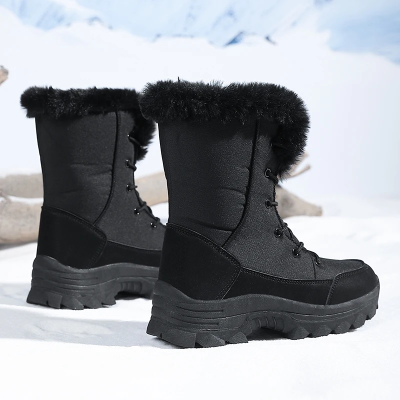 Winter Snow Boots for Women, Waterproof, Non-Slip, Warm, Northeast-Style Large Cotton Shoes, Ski Boots, Fleece-Lined, Thickened, Wear-Resistant, High-Top Cotton Boots