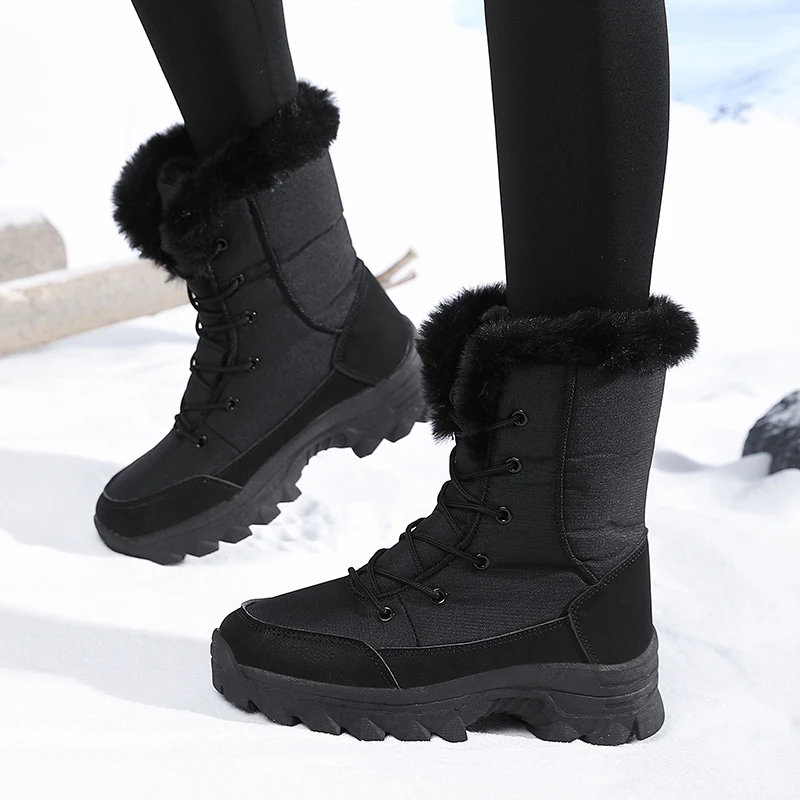 Winter Snow Boots for Women, Waterproof, Non-Slip, Warm, Northeast-Style Large Cotton Shoes, Ski Boots, Fleece-Lined, Thickened, Wear-Resistant, High-Top Cotton Boots