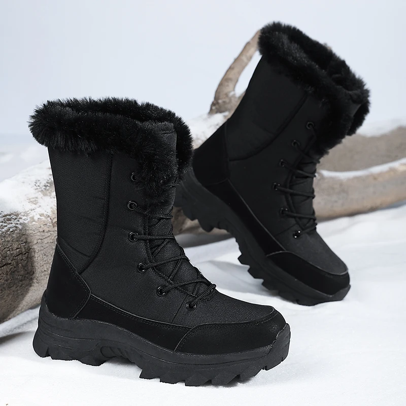 Winter Snow Boots for Women, Waterproof, Non-Slip, Warm, Northeast-Style Large Cotton Shoes, Ski Boots, Fleece-Lined, Thickened, Wear-Resistant, High-Top Cotton Boots