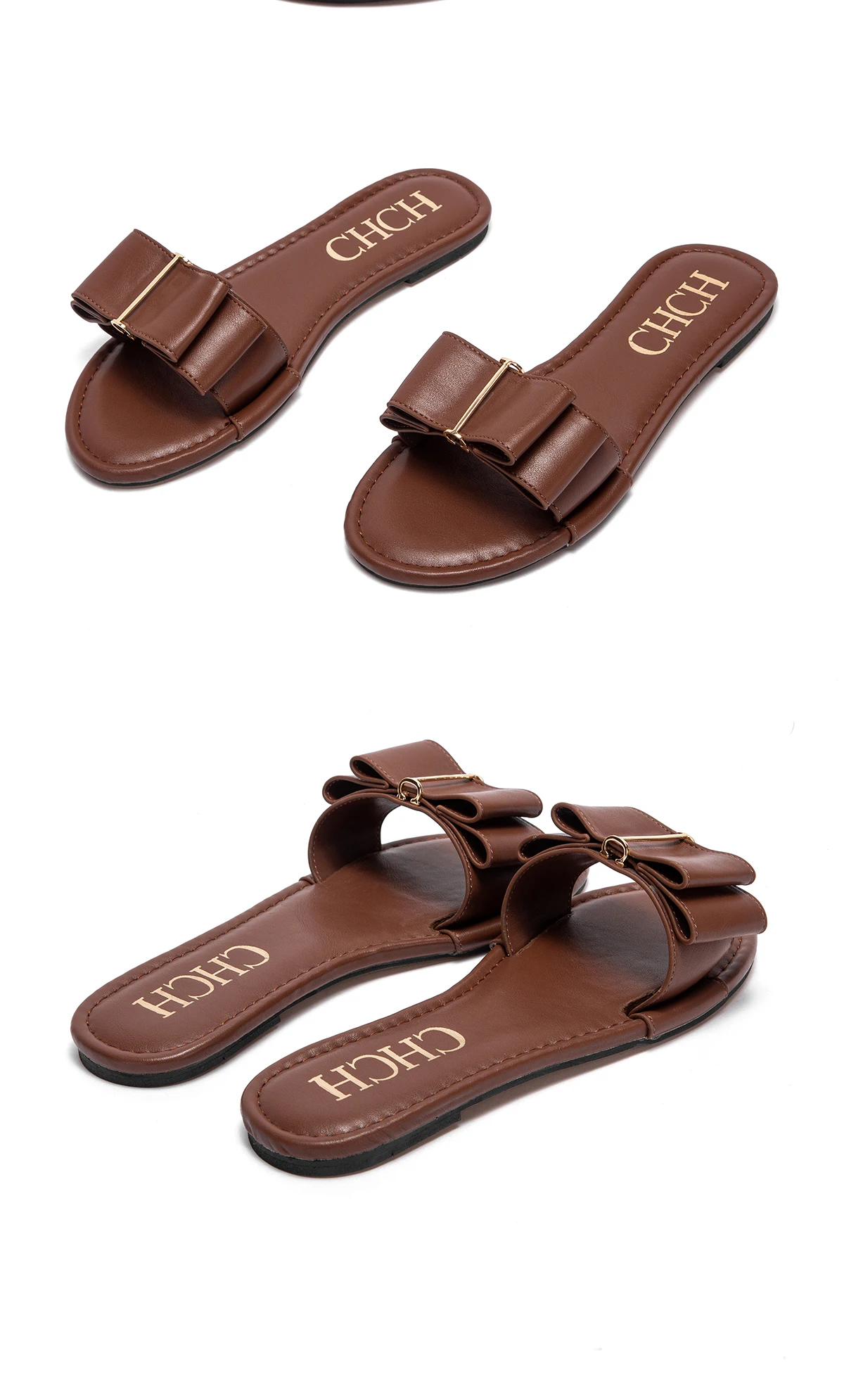 Women's Flat Shoes CHCH New Summer Bow Casual Slippers Black Commuting Woman Shoes
