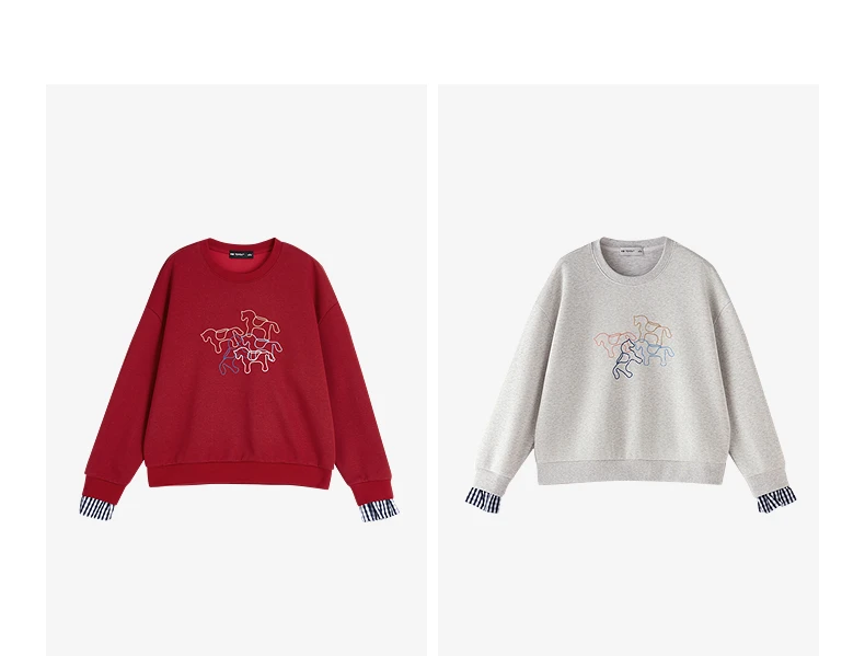 TOYOUTH Women Crewneck Patchwork Plaid Fake Two-Piece Pony Embroidery Loose Sweatshirt 2026 Spring New Tops