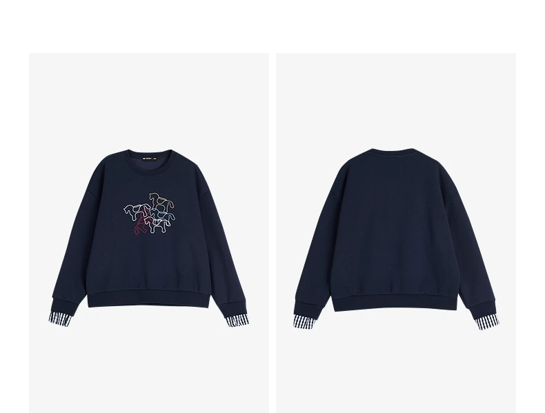 TOYOUTH Women Crewneck Patchwork Plaid Fake Two-Piece Pony Embroidery Loose Sweatshirt 2026 Spring New Tops