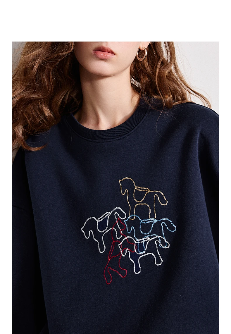 TOYOUTH Women Crewneck Patchwork Plaid Fake Two-Piece Pony Embroidery Loose Sweatshirt 2026 Spring New Tops