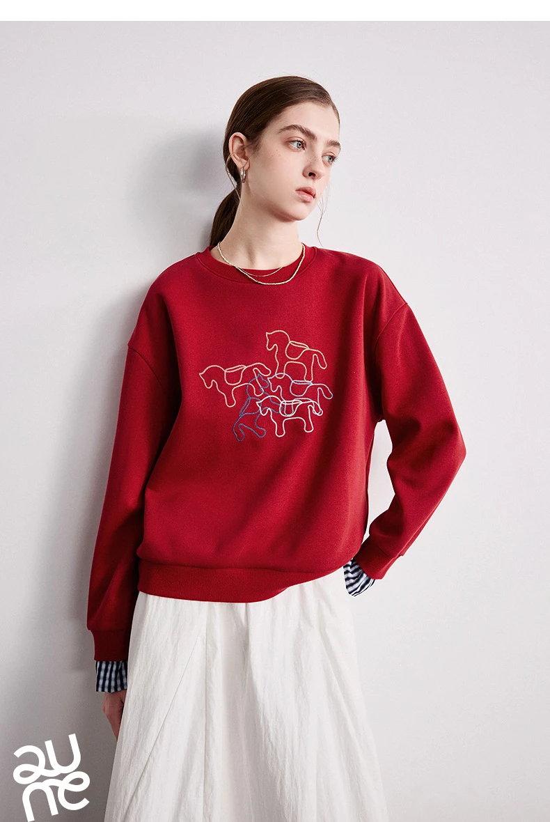 TOYOUTH Women Crewneck Patchwork Plaid Fake Two-Piece Pony Embroidery Loose Sweatshirt 2026 Spring New Tops