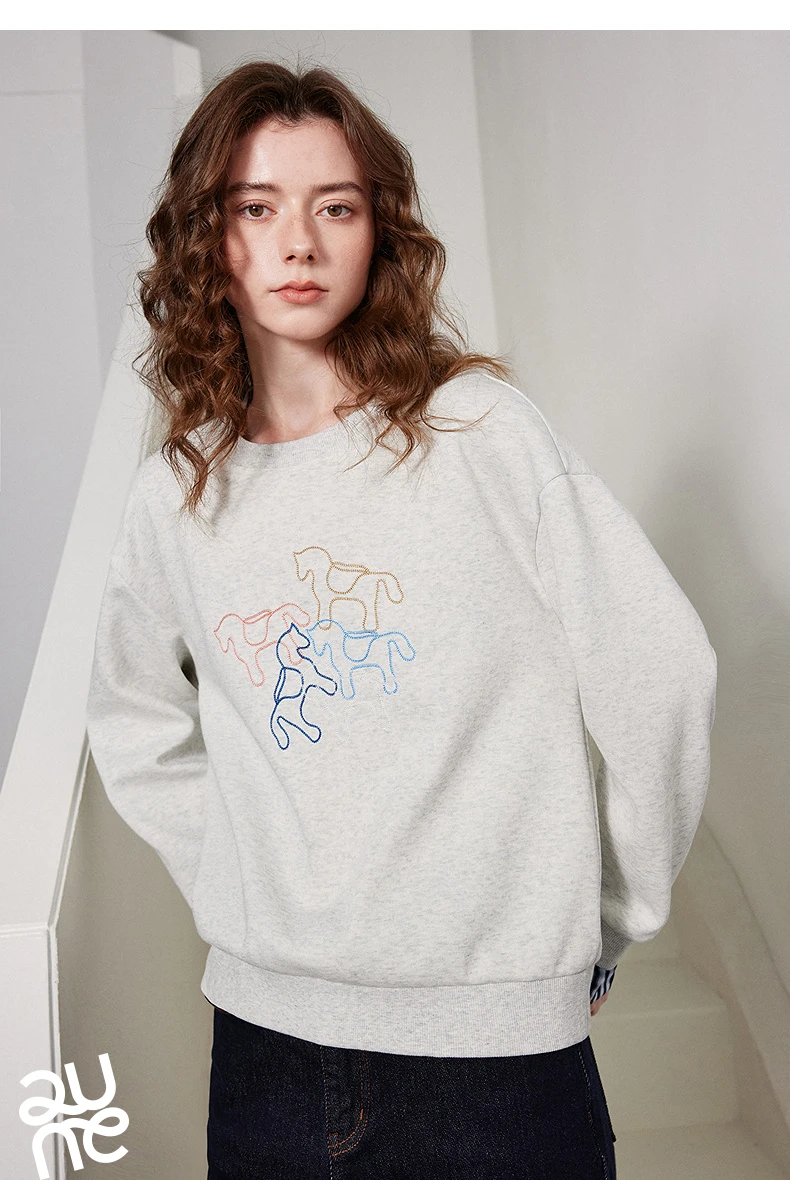 TOYOUTH Women Crewneck Patchwork Plaid Fake Two-Piece Pony Embroidery Loose Sweatshirt 2026 Spring New Tops