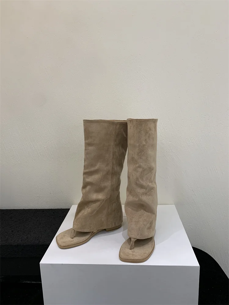 New 2025 Summer Women Sandals Boots Fashion Open Toe Flats Sheepskin Sandals Retro High Top Ladies Street Shoes Zapatos De Mujer