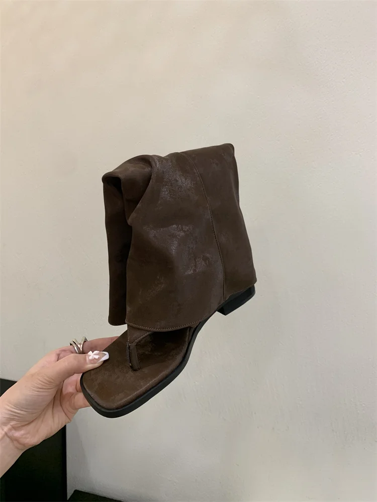 New 2025 Summer Women Sandals Boots Fashion Open Toe Flats Sheepskin Sandals Retro High Top Ladies Street Shoes Zapatos De Mujer
