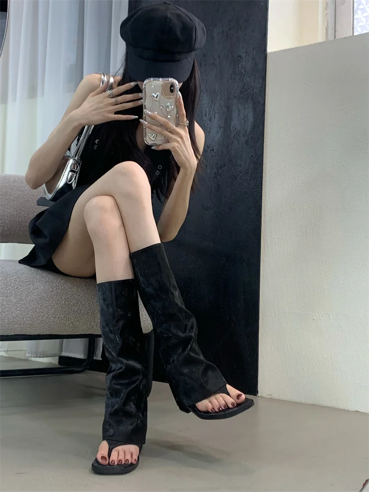 New 2025 Summer Women Sandals Boots Fashion Open Toe Flats Sheepskin Sandals Retro High Top Ladies Street Shoes Zapatos De Mujer