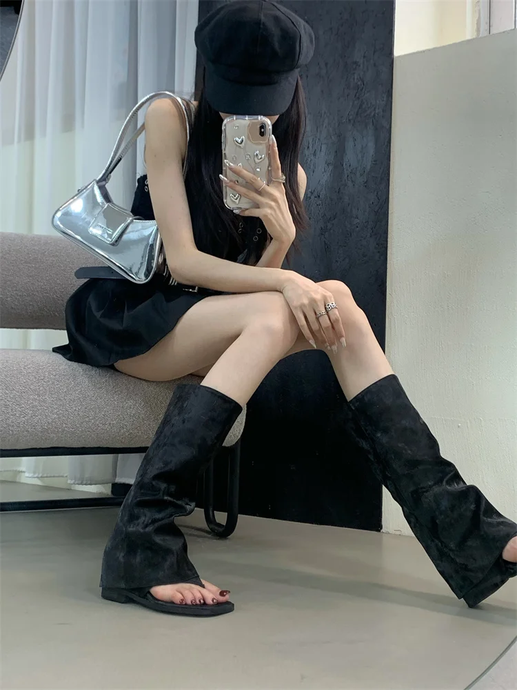 New 2025 Summer Women Sandals Boots Fashion Open Toe Flats Sheepskin Sandals Retro High Top Ladies Street Shoes Zapatos De Mujer