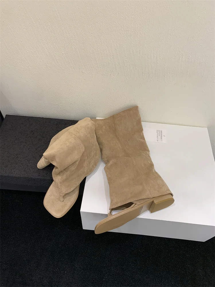 New 2025 Summer Women Sandals Boots Fashion Open Toe Flats Sheepskin Sandals Retro High Top Ladies Street Shoes Zapatos De Mujer