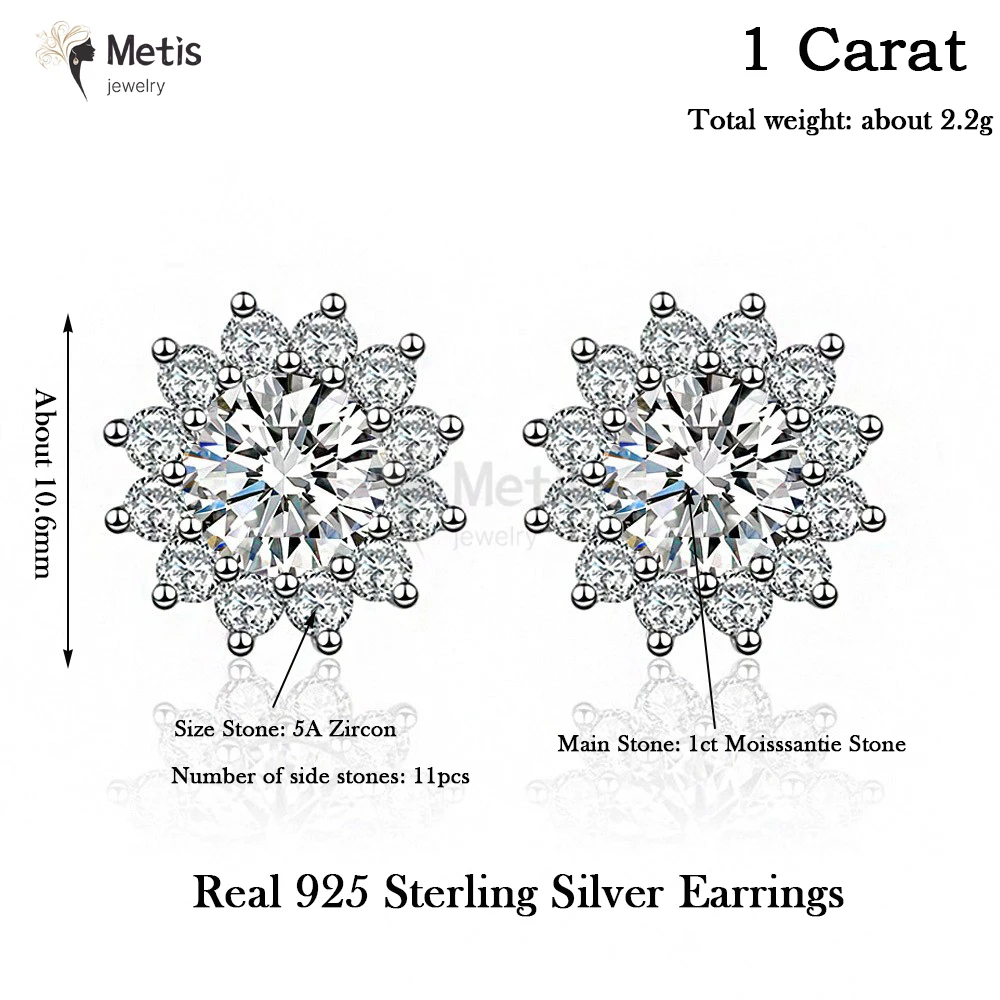 0.5CT D VVS1 Moissnaite Diamond Earring for Women 925 Sterling Silver Plated 18k White Gold Stud Ear Wedding Fine Jewelry