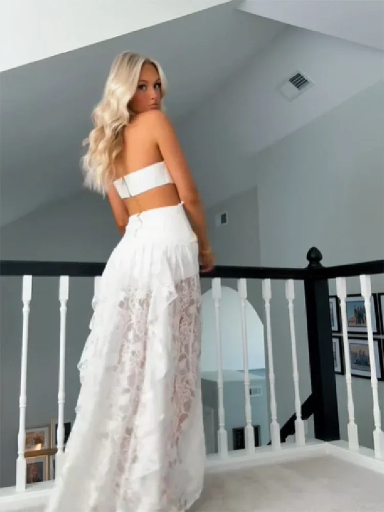 Elegant High End Lace Patchwork Dresses Women's Trendy Hollow Robe Irregular Design Vistidos 2026 New Spring Party Halter Gown