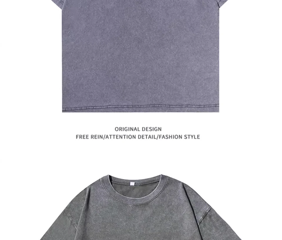 240g-300g Heavy Men Washed Vintage Oversized T-Shirt Street Hip Hop Punk Tee Harajuku Casual Cotton Short Sleeve Acid Wash Top