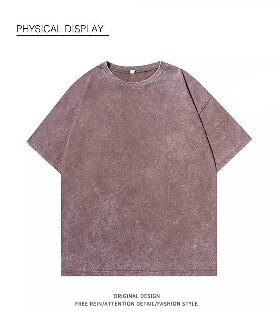 240g-300g Heavy Men Washed Vintage Oversized T-Shirt Street Hip Hop Punk Tee Harajuku Casual Cotton Short Sleeve Acid Wash Top