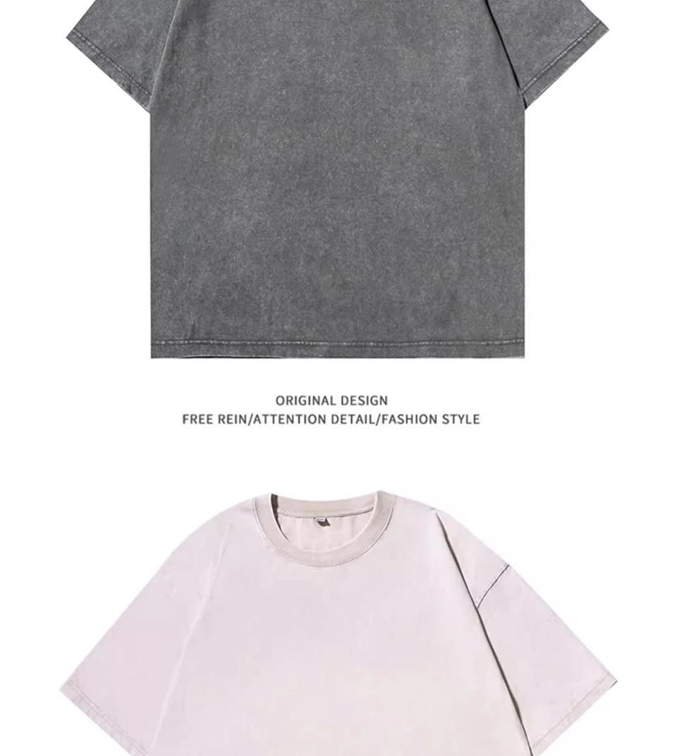 240g-300g Heavy Men Washed Vintage Oversized T-Shirt Street Hip Hop Punk Tee Harajuku Casual Cotton Short Sleeve Acid Wash Top