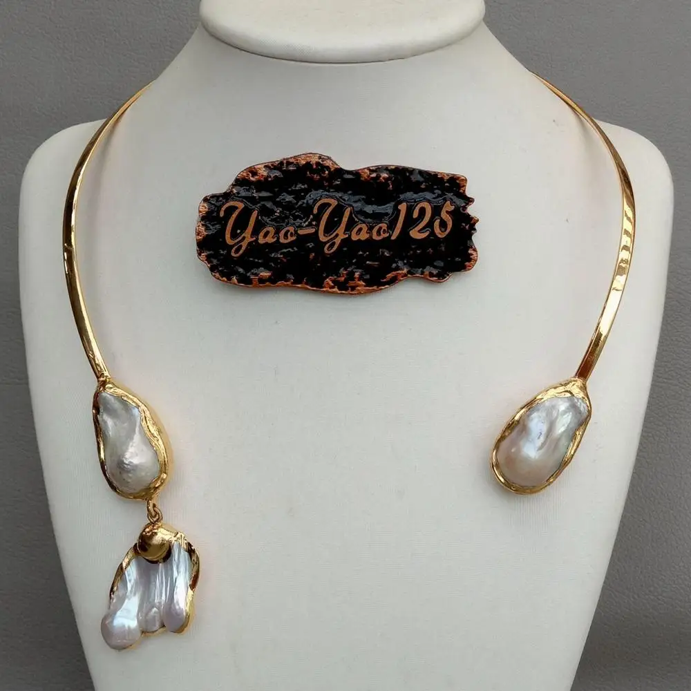 White Keshi Pearl 18 K Yellow Gold Plated Choker Necklace