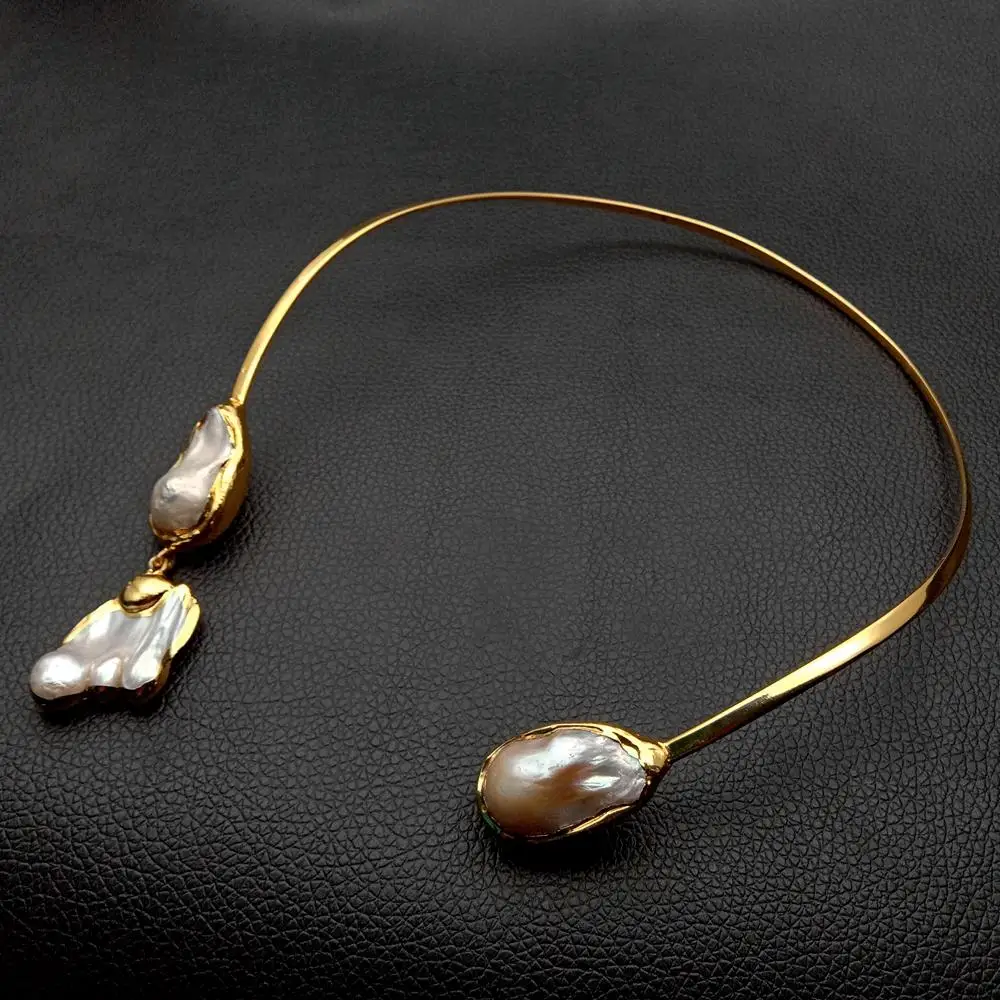 White Keshi Pearl 18 K Yellow Gold Plated Choker Necklace