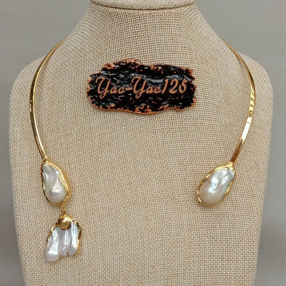 White Keshi Pearl 18 K Yellow Gold Plated Choker Necklace