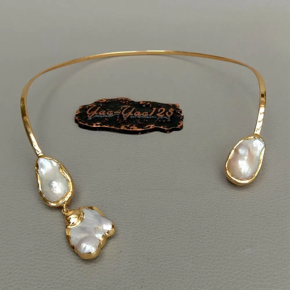 White Keshi Pearl 18 K Yellow Gold Plated Choker Necklace
