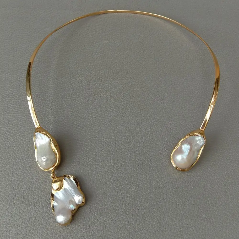 White Keshi Pearl 18 K Yellow Gold Plated Choker Necklace
