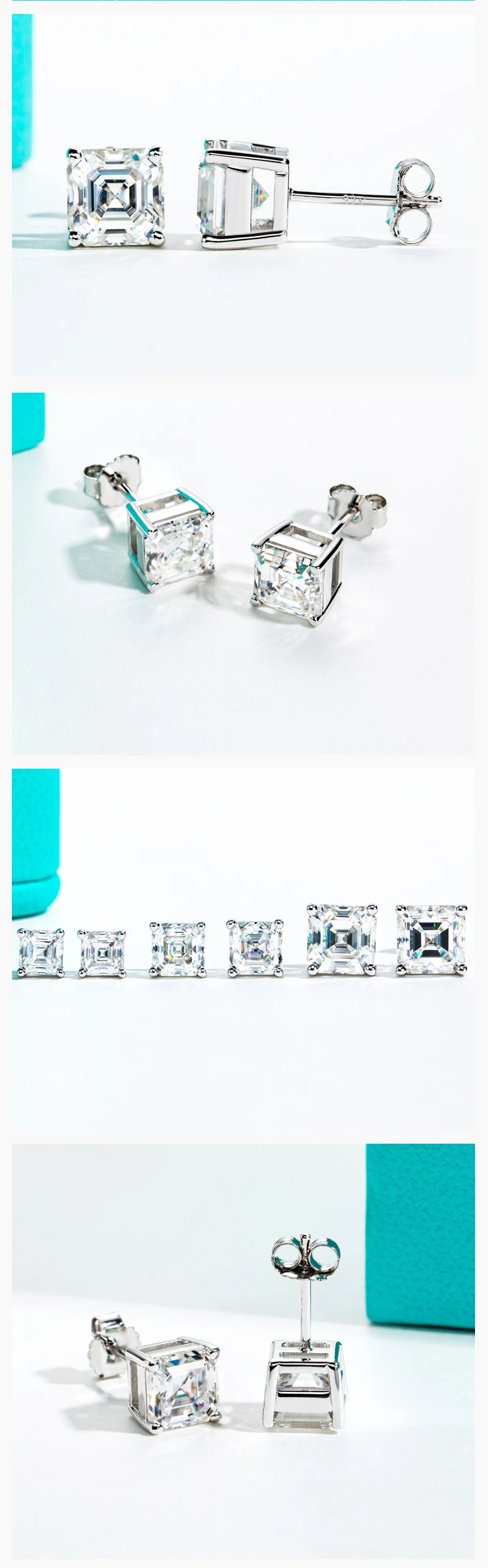AnuJewel 10K Gold Post 4/2/1ct Asscher Cut Moissanite Stud Earrings Anti-allergy Eearrings For Women Jewelry Wholesale