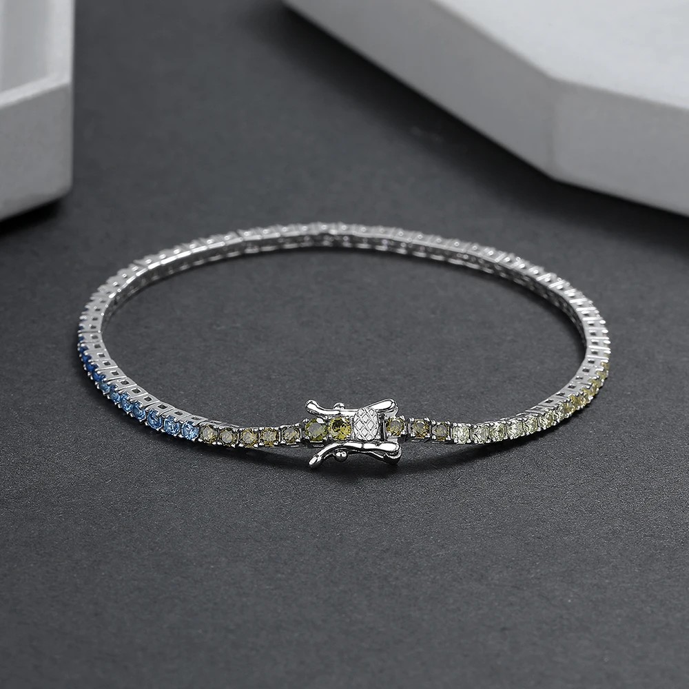 New 2 mm Rainbow Solid 925 Silver Jewelry Colorful Cubic Zircon Colorful Pretty Tennis Chain Bracelets