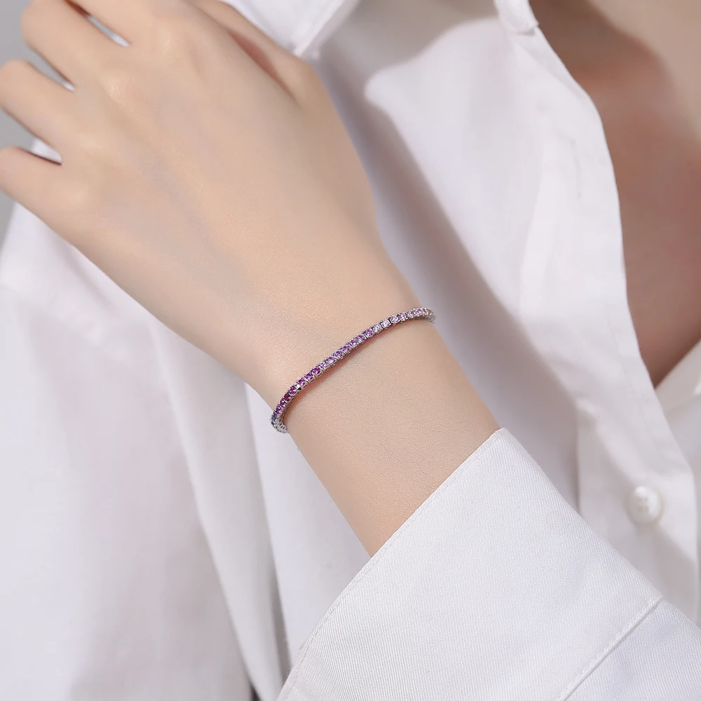 New 2 mm Rainbow Solid 925 Silver Jewelry Colorful Cubic Zircon Colorful Pretty Tennis Chain Bracelets