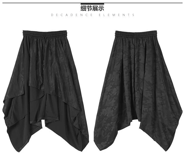 ARENS Men's Vintage Neutral Loose Culottes Y2K Gothic Wide Leg Pants Oversize Harajuku Japanese Style Creative Trousers