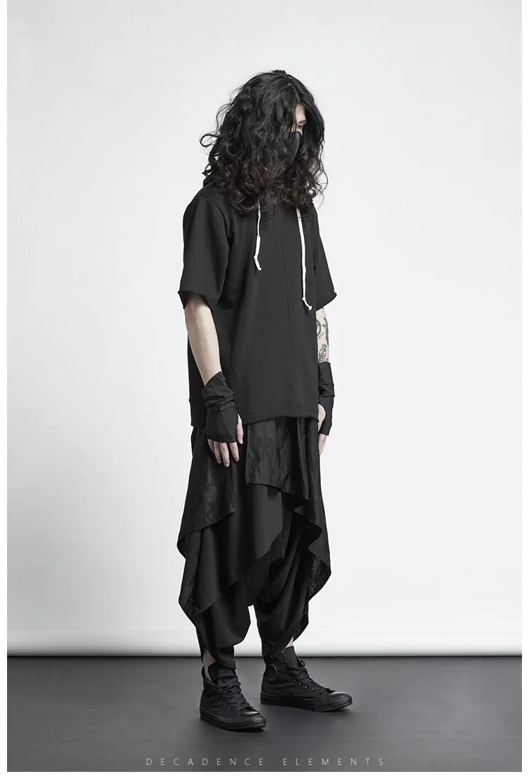 ARENS Men's Vintage Neutral Loose Culottes Y2K Gothic Wide Leg Pants Oversize Harajuku Japanese Style Creative Trousers