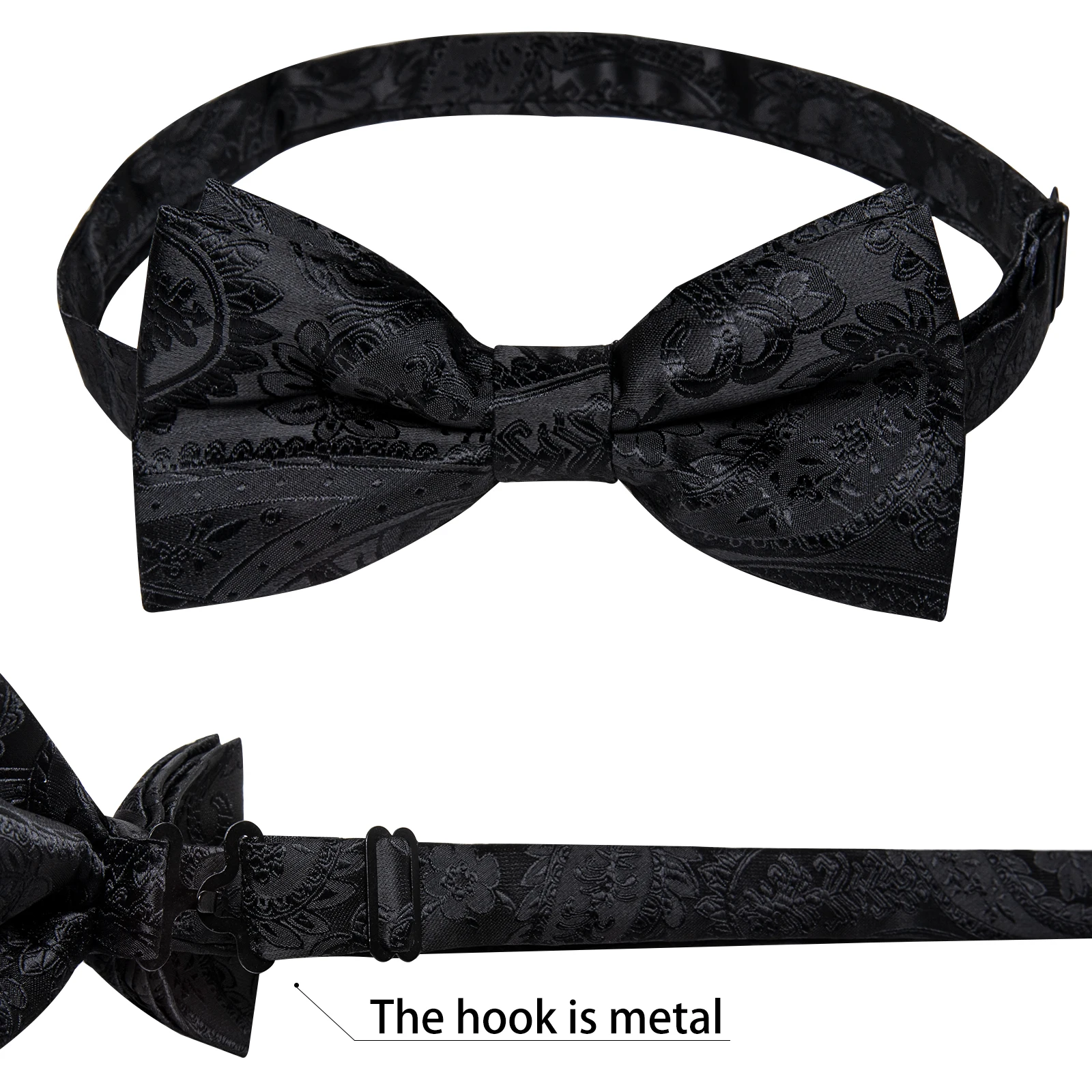 Men Classic Black Paisley Vest Set for Wedding Party Business Fashion V-neck Waistcoat Men Necktie Bow Tie Handkerchief Cufflink