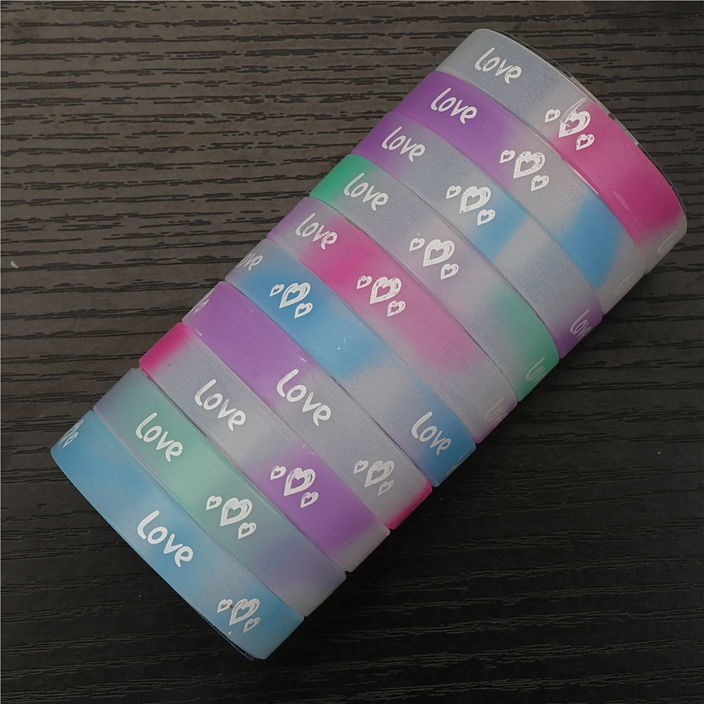 Wholesale 100pcs/lot Silicone Night Glow Luminous Bracelets Wristband For Women Men Mix Style Fashion Jewelry Club Party Gifts